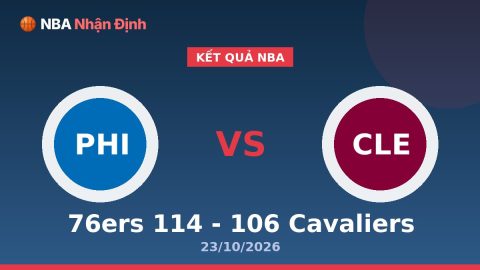 Kết Quả Nba 76ers 114 - 106 Cavaliers 23/10/2026